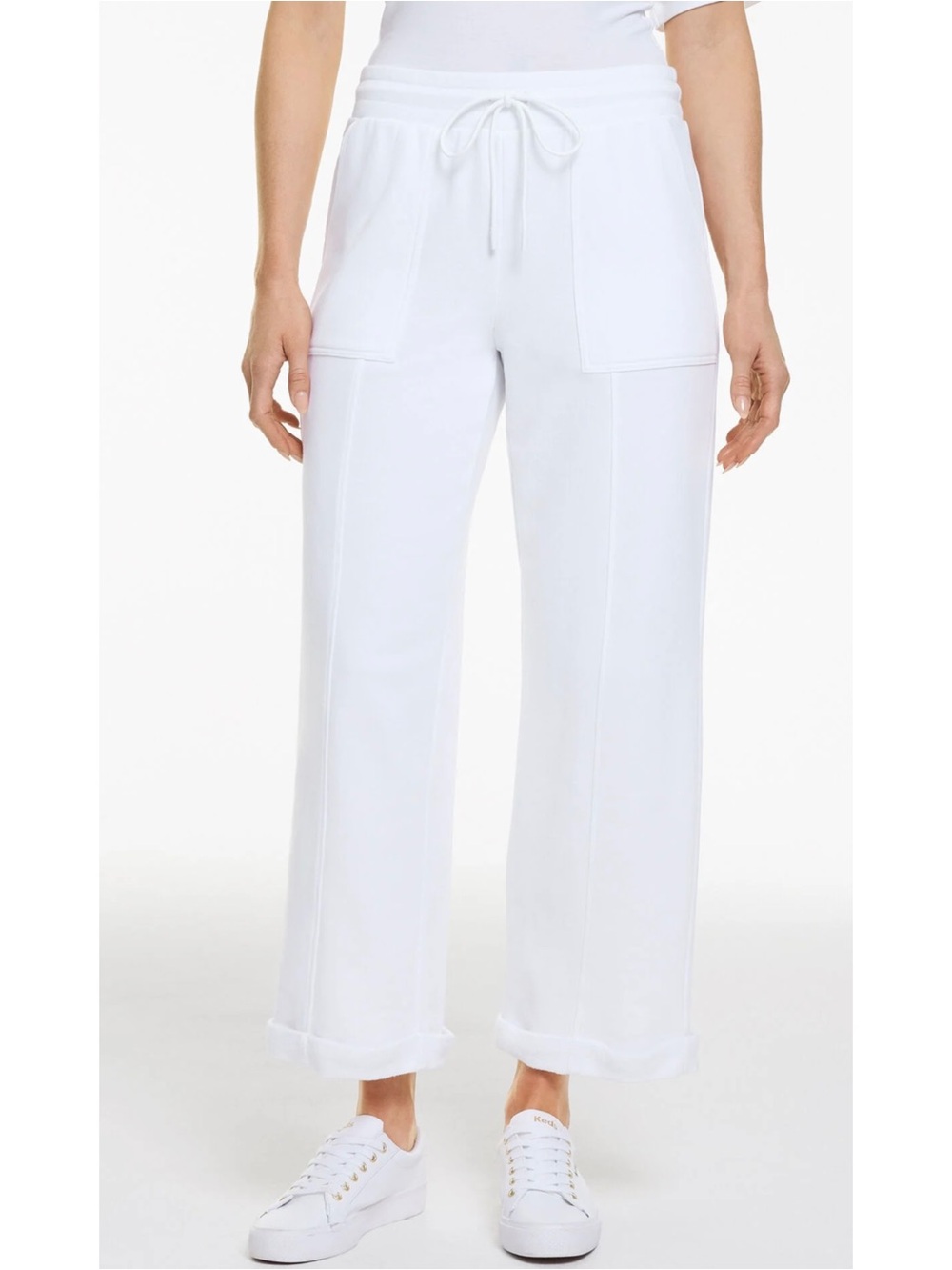 T By Talbots White Cozy French Terry Wide Crop Pants Size Medium Petite